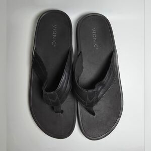 Vionic Wyatt Men's Black Leather Sandals Flip Flops Size 13